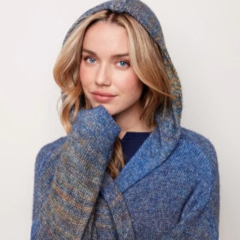 CHARLIE B Blue,white & Brown Pastel Ombre Space -Dye Hooded Cardigan Size TG/XL - Picture 10 of 15